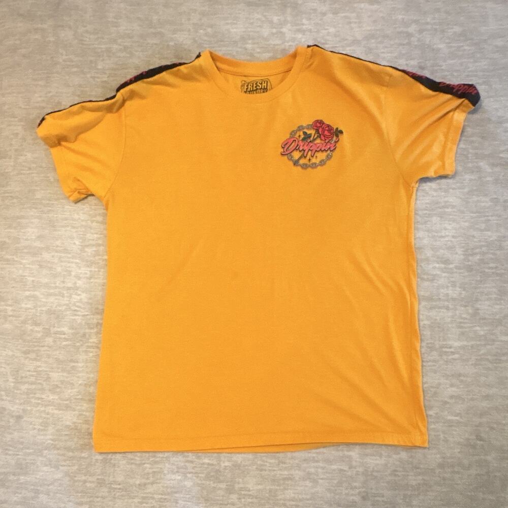 Fresh Laundry Yellow Drippin Logo Graphic Print Crew Neck Short Sleeve Tee XL
